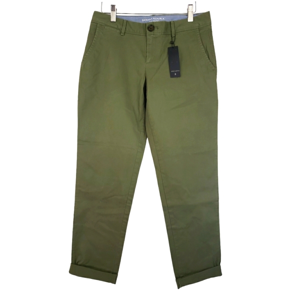 Banana Republic City Chino NWT Size 0 Ankle Length in Olive Flat Front - Picture 1 of 14